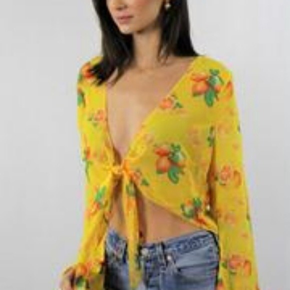 Sexy Yellow Floral Top L - Picture 1 of 7